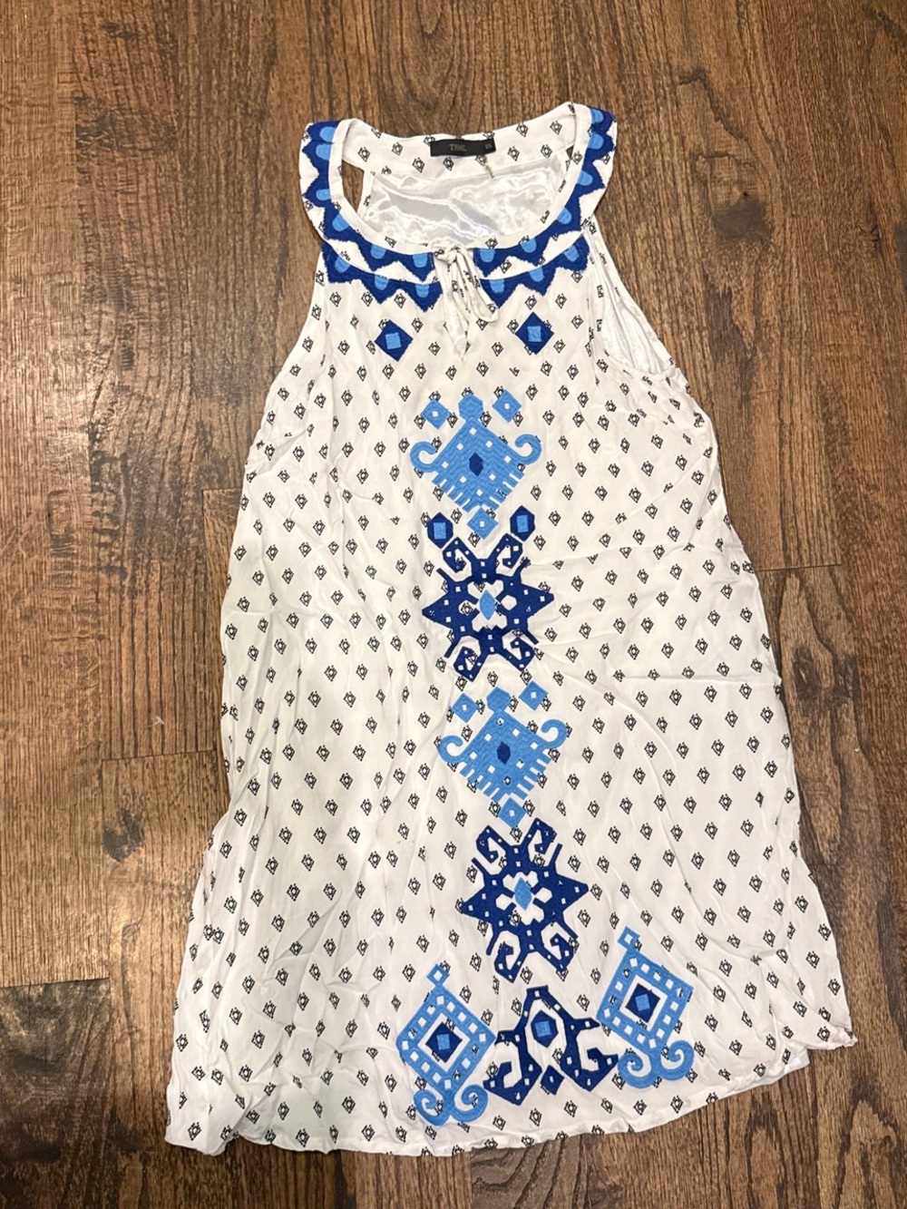 THML White Blouse with Navy Diamond Print